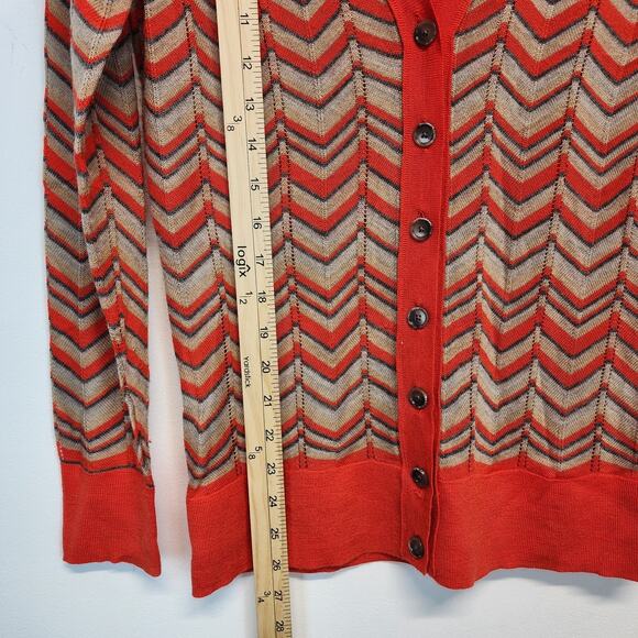 Ann Taylor LOFT Cardigan Sweater Size S Orange Tan Chevron Preppy Y2K Academia - Picture 4 of 8